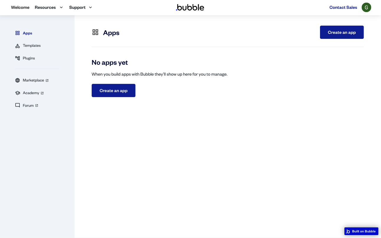 Bubble.io Home Page